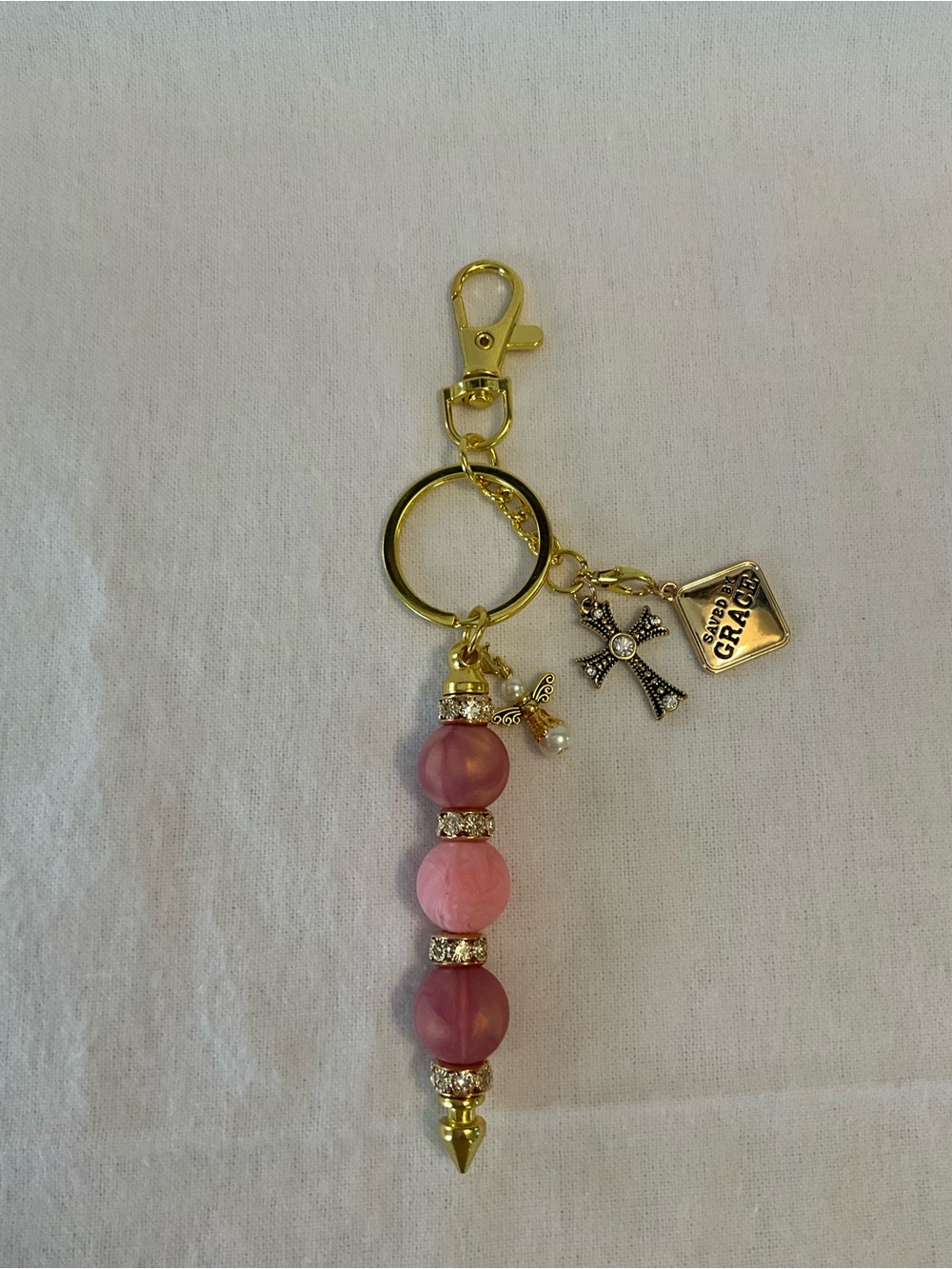 “SAVED BY GRACE” FAITH SISTER CREATIONS HANDMADE CHRISTIAN PURSE KEYCHAIN